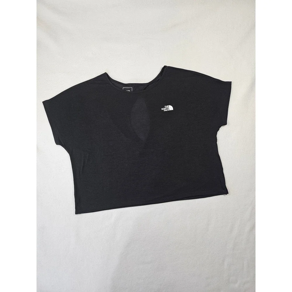 The North Face Womens Black Short Sleeve Keyhole Back Active Hiking Crop Top Med - Picture 3 of 9